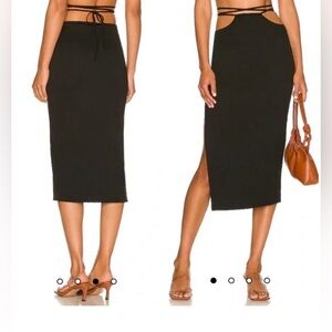 WeWoreWhat Cut Out Midi Skirt Jersey Knit Black Stretchy Tie Strappy Bodycon